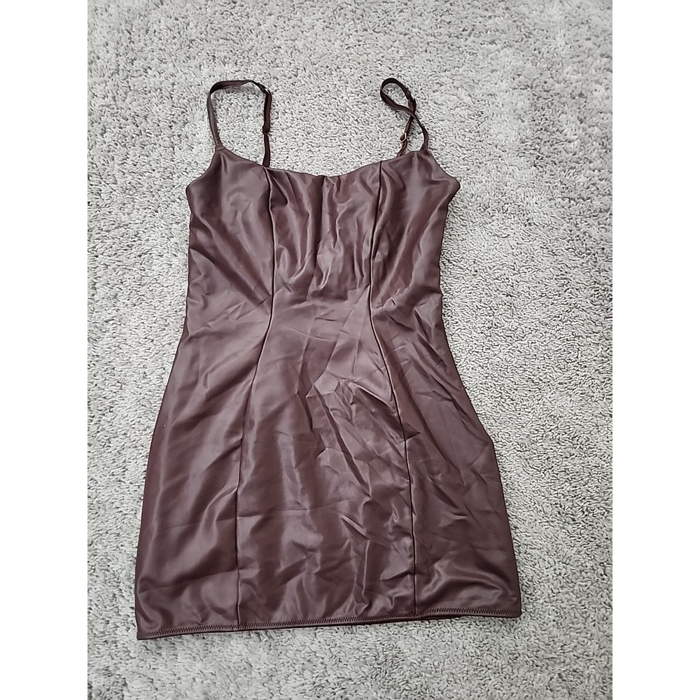 Victoria's Secret Mini Dress Womens M Brown Faux Leather Bodycon Seamed Y2k